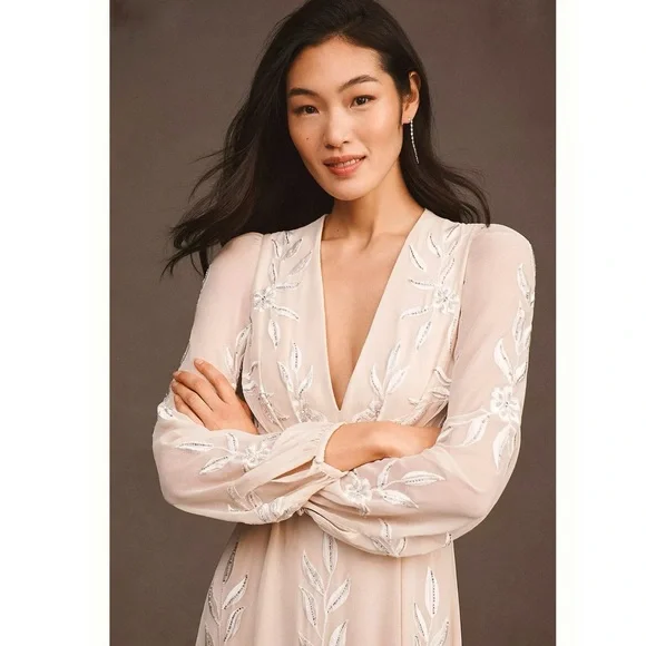 BHLDN Belize Embroidered A-Line Long-Sleeve V-Neck Gown 10 - Picture 6 of 16